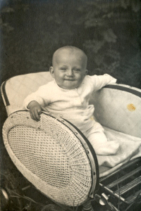 Baby in stroller - circa 1945